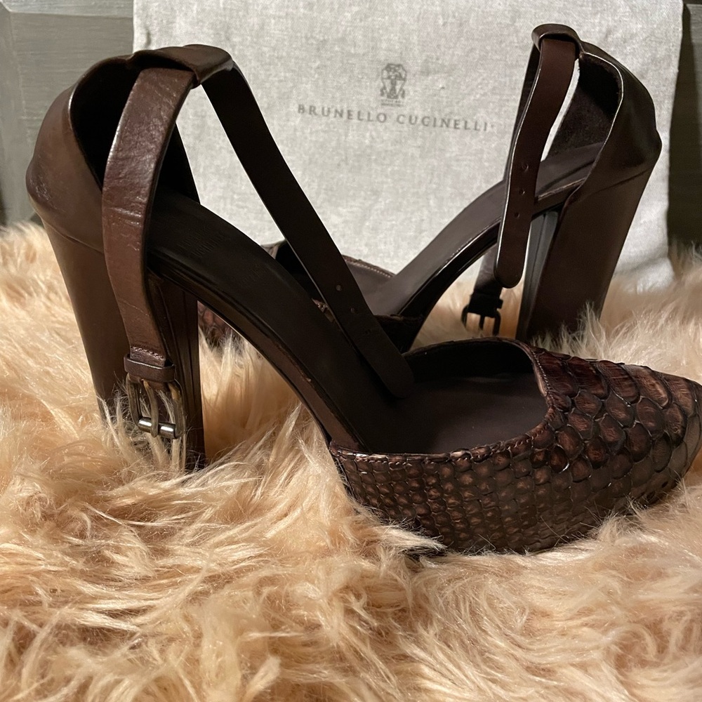 Brunello Cucinelli Python Chunky Heel Platform Pu… - image 5